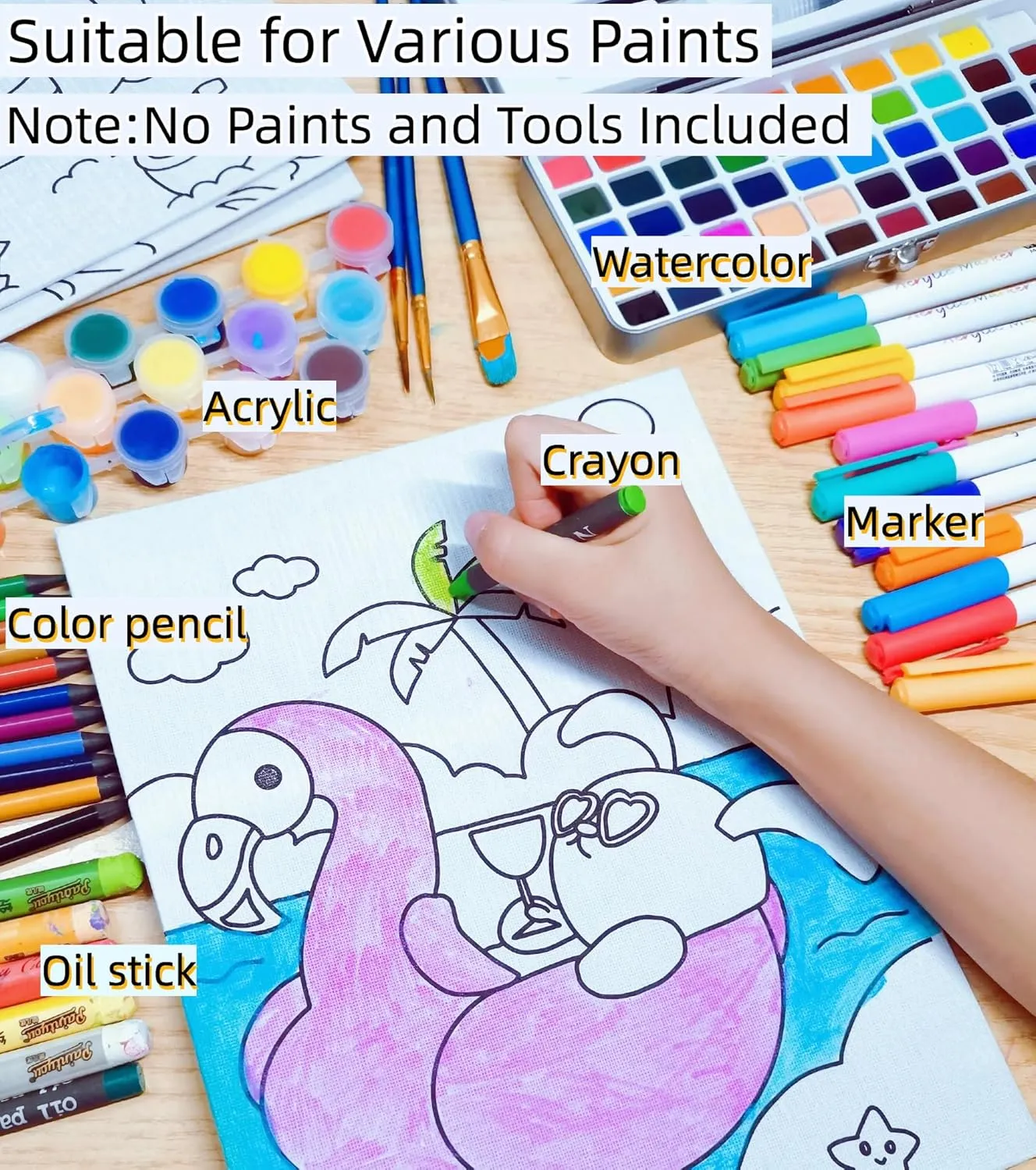Kids Predrawn Canvas for Painting - 12 Packs 8x10 Inch Painting Canvas Panels Acrylic Paint Board for Party,Back to School and Family Time (Happy Beach)