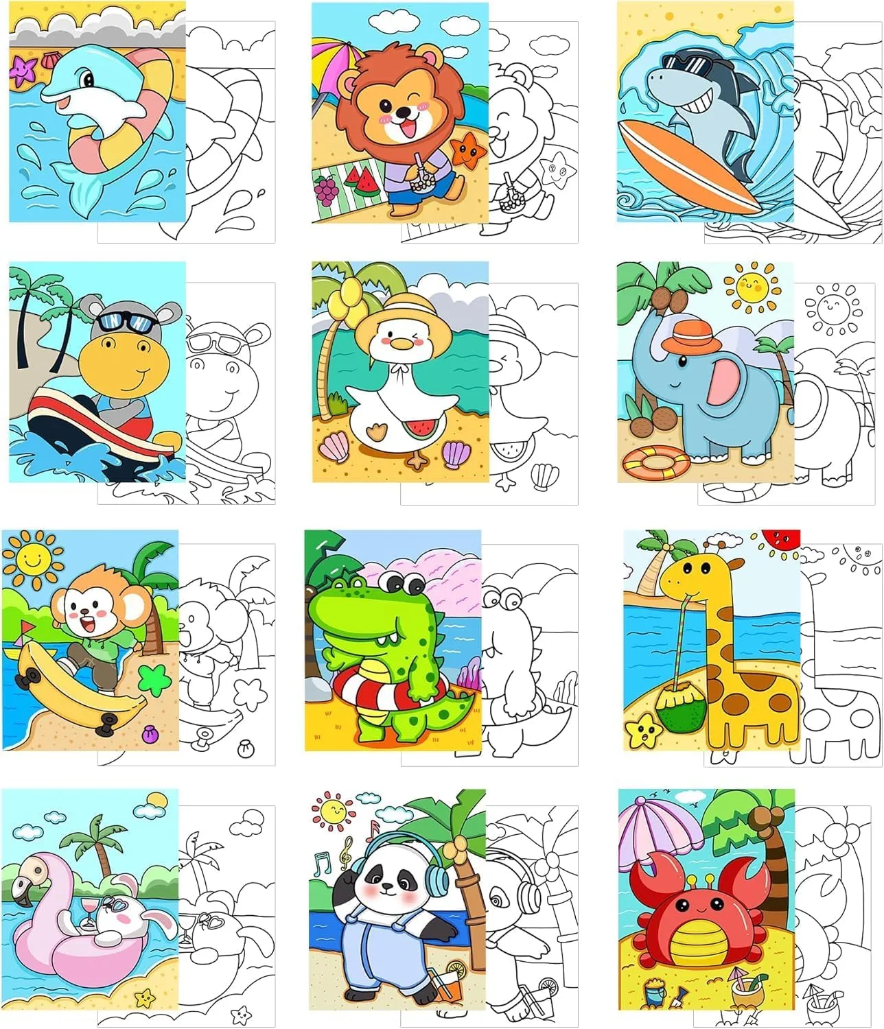 Kids Predrawn Canvas for Painting - 12 Packs 8x10 Inch Painting Canvas Panels Acrylic Paint Board for Party,Back to School and Family Time (Happy Beach)