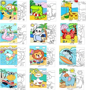 Kids Predrawn Canvas for Painting - 12 Packs 8x10 Inch Painting Canvas Panels Acrylic Paint Board for Party,Back to School and Family Time (Happy Beach)
