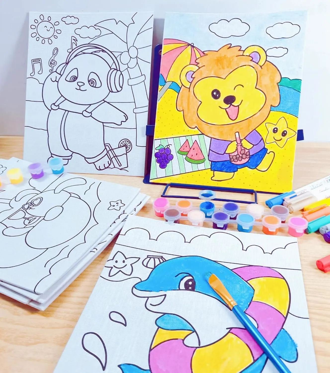 Kids Predrawn Canvas for Painting - 12 Packs 8x10 Inch Painting Canvas Panels Acrylic Paint Board for Party,Back to School and Family Time (Happy Beach)