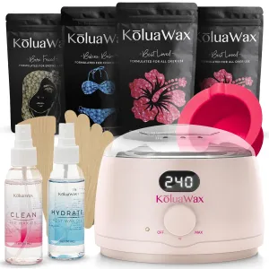 KoluaWax Premium Waxing Kit for Women - Hot Melt Warmer for Hair Removal, Eyebrow, Bikini, Legs, Face, Brazilian & More - Machine   4-Pack Hard Beads   Accessories, Blush