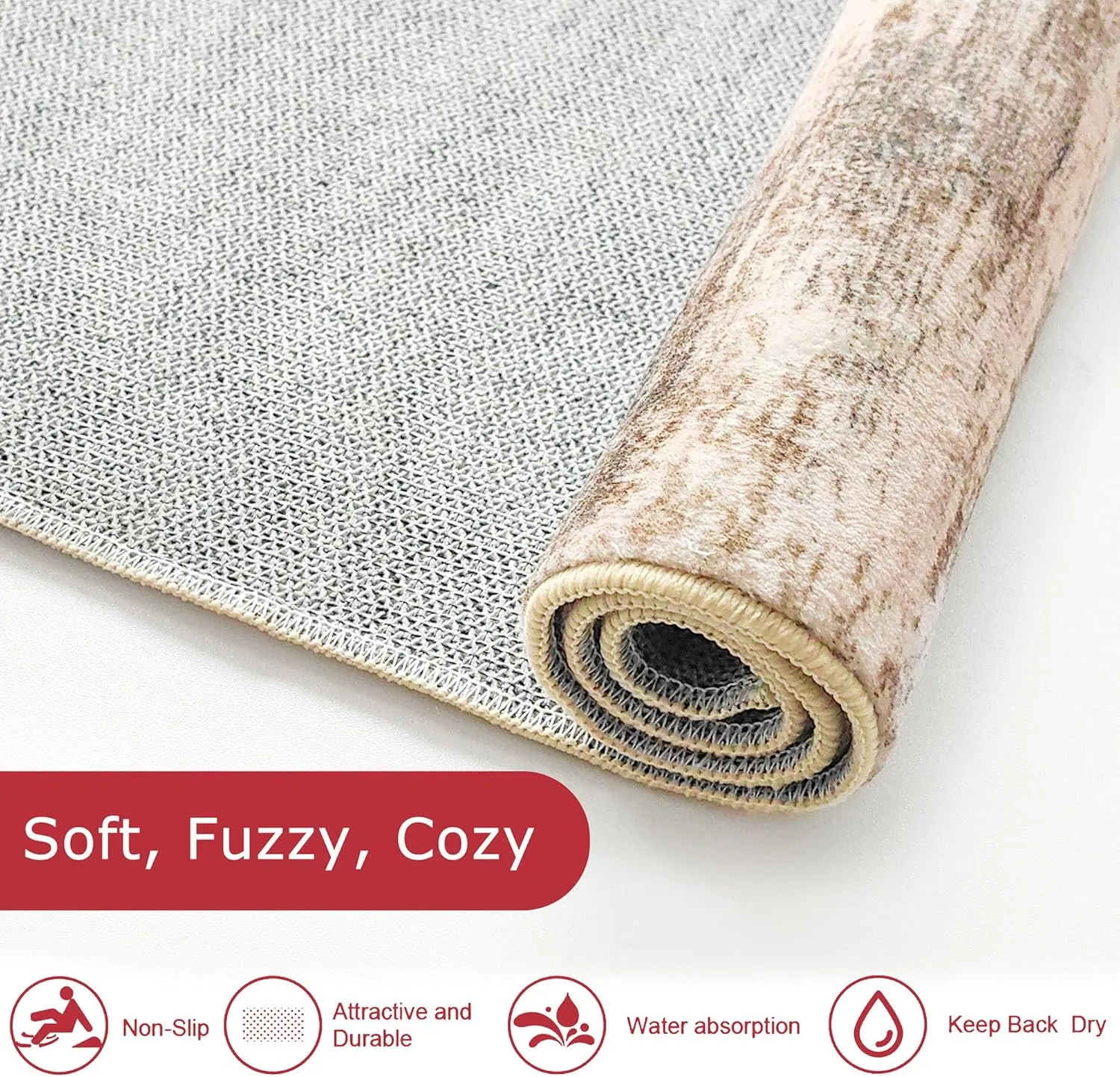 KOZYFLY Modern Abstract Small Area Rugs, 2x3 Washable Kitchen Rug Non-Slip Soft Small Bathroom Rug, Blush Brown Striped Entryway Rugs Abstract Print Faux Wool Doormat for Bedside Entrance Bedroom Sink