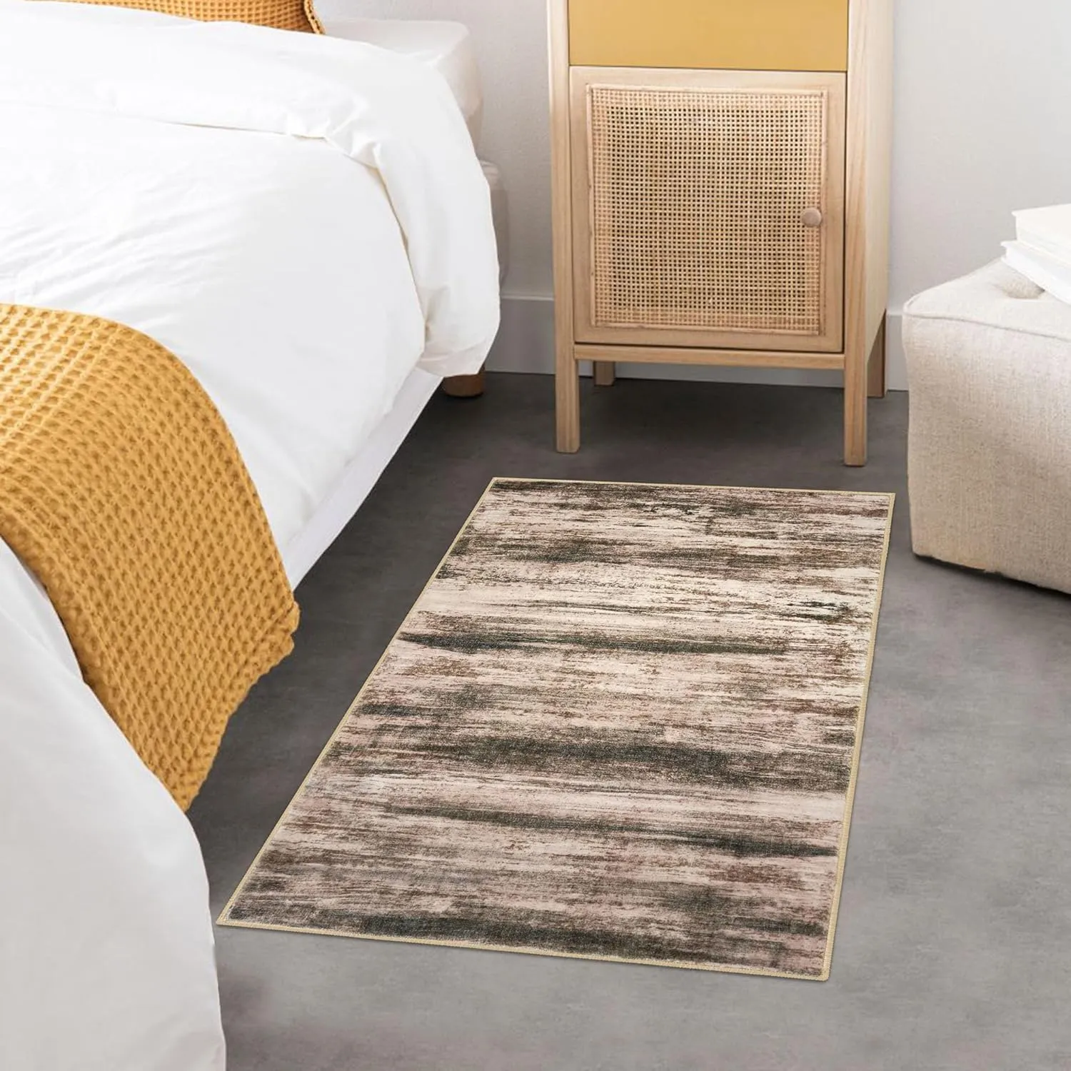 KOZYFLY Modern Abstract Small Area Rugs, 2x3 Washable Kitchen Rug Non-Slip Soft Small Bathroom Rug, Blush Brown Striped Entryway Rugs Abstract Print Faux Wool Doormat for Bedside Entrance Bedroom Sink