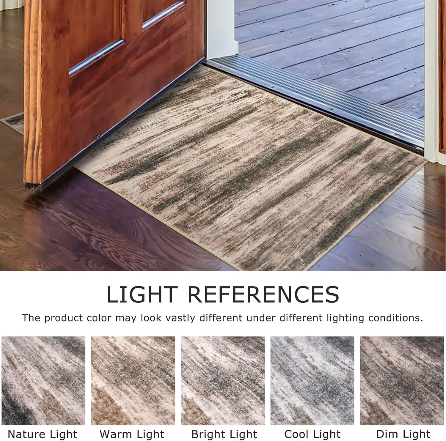 KOZYFLY Modern Abstract Small Area Rugs, 2x3 Washable Kitchen Rug Non-Slip Soft Small Bathroom Rug, Blush Brown Striped Entryway Rugs Abstract Print Faux Wool Doormat for Bedside Entrance Bedroom Sink