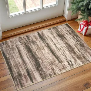 KOZYFLY Modern Abstract Small Area Rugs, 2x3 Washable Kitchen Rug Non-Slip Soft Small Bathroom Rug, Blush Brown Striped Entryway Rugs Abstract Print Faux Wool Doormat for Bedside Entrance Bedroom Sink