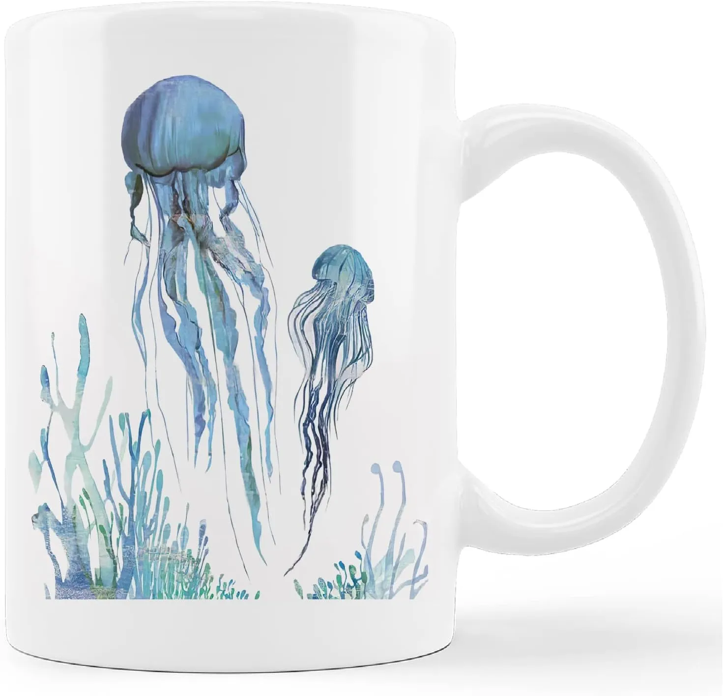kunlisa Watercolor Jellyfish Mug Cup,Sea Life Jellyfish Couple Ceramic Mug-11oz Coffee Milk Tea Mug Cup,Jellyfish Lovers Gifts,Boys Men Students Kids Coworkers Gifts
