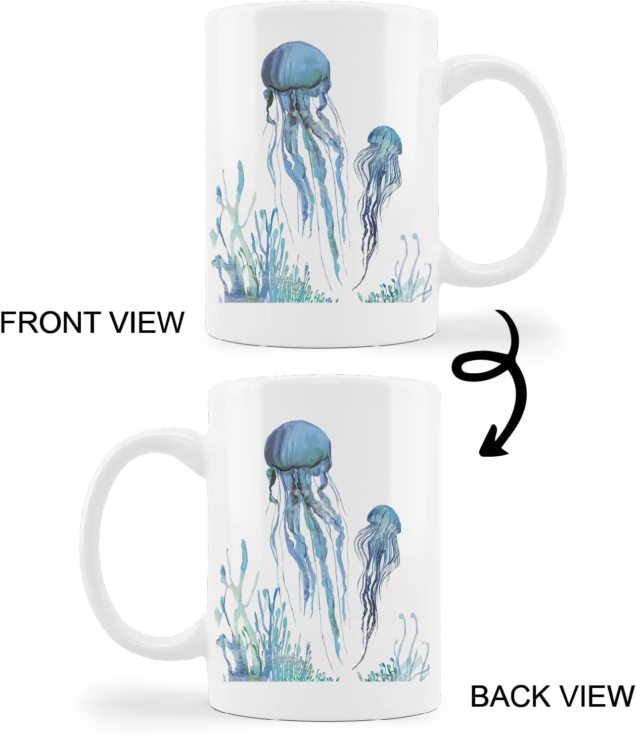kunlisa Watercolor Jellyfish Mug Cup,Sea Life Jellyfish Couple Ceramic Mug-11oz Coffee Milk Tea Mug Cup,Jellyfish Lovers Gifts,Boys Men Students Kids Coworkers Gifts