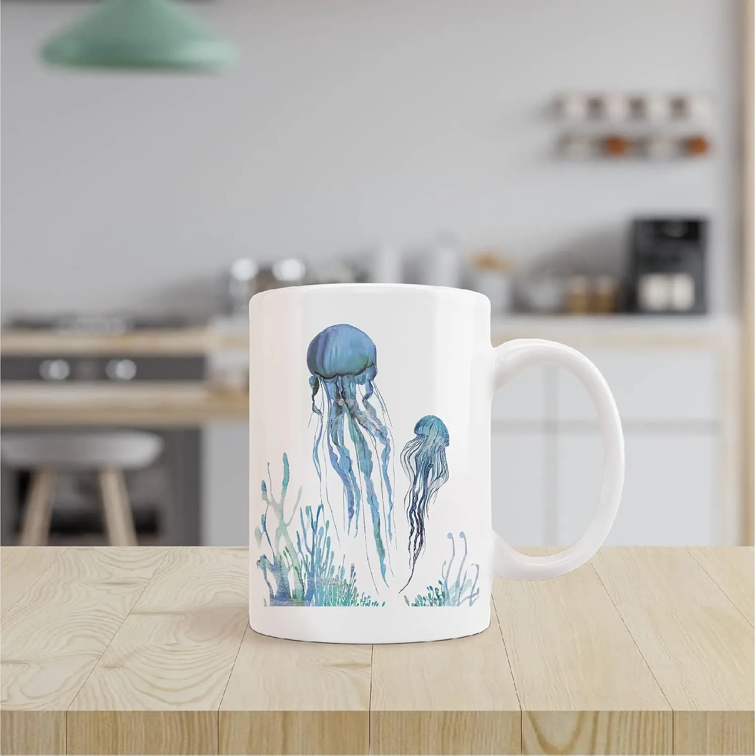 kunlisa Watercolor Jellyfish Mug Cup,Sea Life Jellyfish Couple Ceramic Mug-11oz Coffee Milk Tea Mug Cup,Jellyfish Lovers Gifts,Boys Men Students Kids Coworkers Gifts