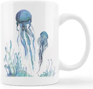 kunlisa Watercolor Jellyfish Mug Cup,Sea Life Jellyfish Couple Ceramic Mug-11oz Coffee Milk Tea Mug Cup,Jellyfish Lovers Gifts,Boys Men Students Kids Coworkers Gifts