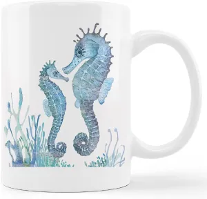 kunlisa Watercolor Seahorse Mug Cup,Sea Life Seahorses Couple Ceramic Mug-11oz Coffee Milk Tea Mug Cup,Seahorse Lovers Gifts,Boys Men Students Kids Coworkers Gifts