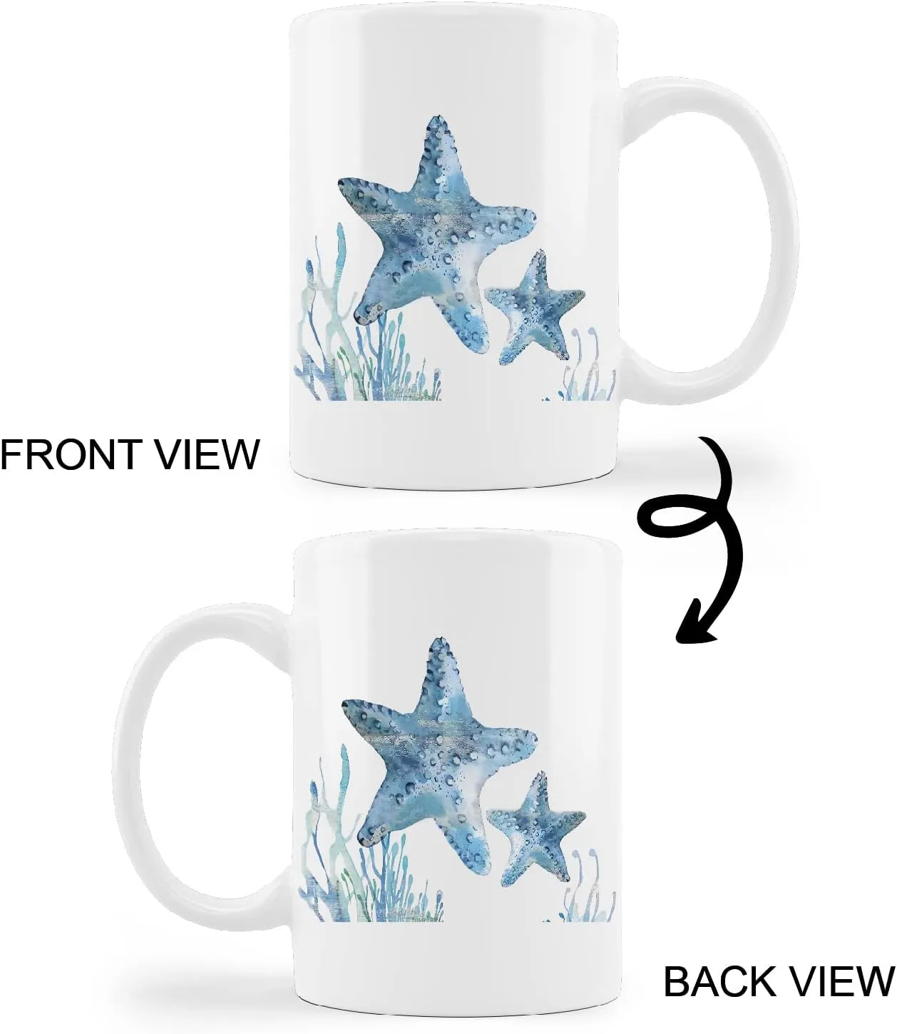kunlisa Watercolor Starfish Mug Cup,Sea Life Starfish Couple Ceramic Mug-11oz Coffee Milk Tea Mug Cup,Starfish Lovers Gifts,Boys Men Students Kids Coworkers Gifts