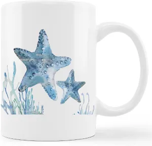 kunlisa Watercolor Starfish Mug Cup,Sea Life Starfish Couple Ceramic Mug-11oz Coffee Milk Tea Mug Cup,Starfish Lovers Gifts,Boys Men Students Kids Coworkers Gifts