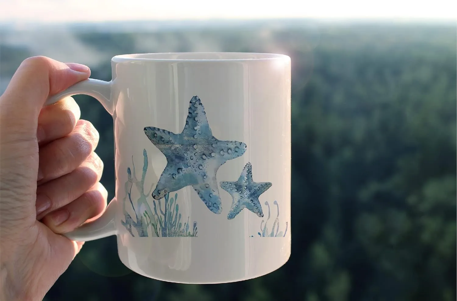kunlisa Watercolor Starfish Mug Cup,Sea Life Starfish Couple Ceramic Mug-11oz Coffee Milk Tea Mug Cup,Starfish Lovers Gifts,Boys Men Students Kids Coworkers Gifts