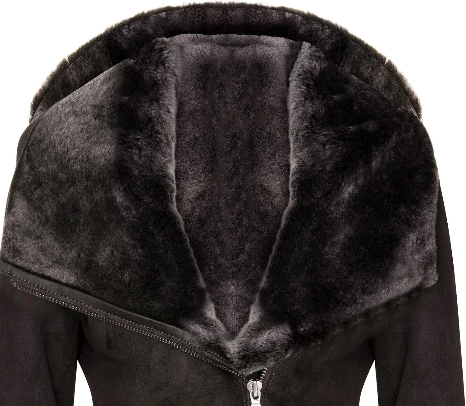 Ladies Hooded Shearling Sheepskin Merino Suede Leather Coat