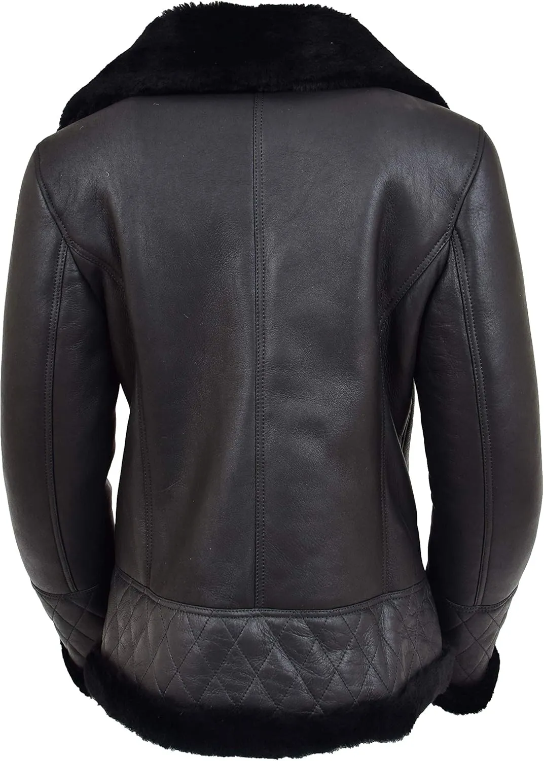 Ladies Real Sheepskin Merino Shearling Aviator Pilot Jacket Isabelle Black