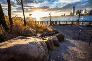 Laminated Battery Park Hudson River Water Front Sunset New York City NYC Photo Photograph Poster Dry Erase Wall Art 24x16