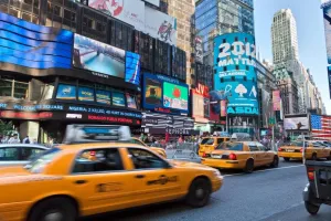 Laminated Yellow Cab Rush Times Square New York City NYC Photo Photograph Poster Dry Erase Wall Art 24x16