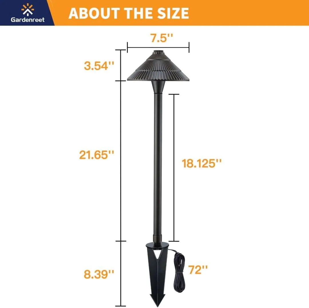 Landscape Path Lights Brass, 12V Low Voltage Pathway Lights Wired, Outdoor Garden Lights LED Waterproof, Textured Hat Bronze for Yard Walkway Driveway Without G4 Bulb