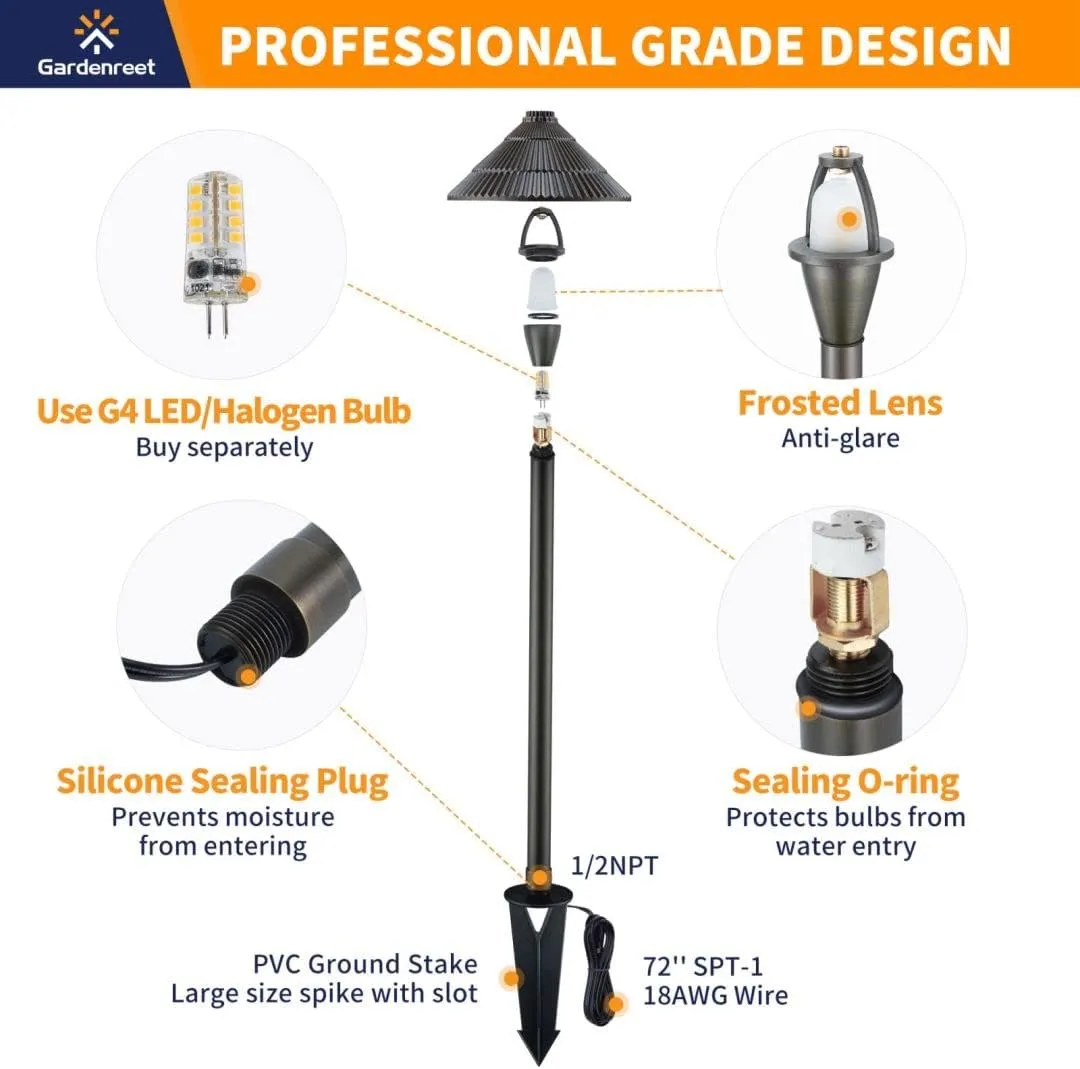 Landscape Path Lights Brass, 12V Low Voltage Pathway Lights Wired, Outdoor Garden Lights LED Waterproof, Textured Hat Bronze for Yard Walkway Driveway Without G4 Bulb