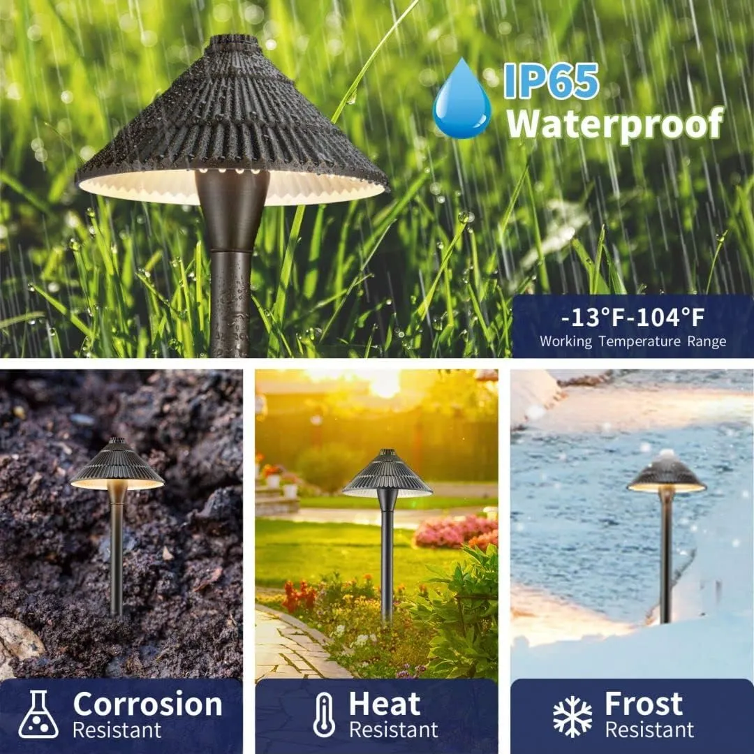 Landscape Path Lights Brass, 12V Low Voltage Pathway Lights Wired, Outdoor Garden Lights LED Waterproof, Textured Hat Bronze for Yard Walkway Driveway Without G4 Bulb