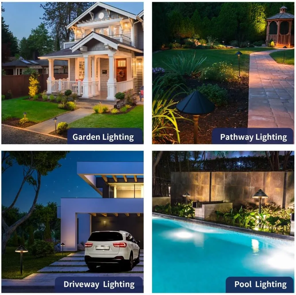 Landscape Path Lights Brass, 12V Low Voltage Pathway Lights Wired, Outdoor Garden Lights LED Waterproof, Textured Hat Bronze for Yard Walkway Driveway Without G4 Bulb