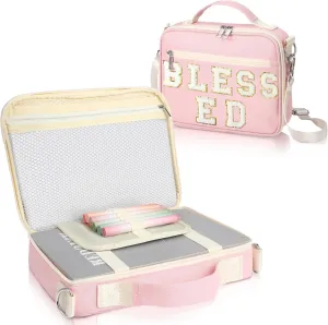 Large Bible Cover for Women Chenille Letter Bible Bag with Shoulder Strap Pink Bible Carrying Tote Portable Preppy Blessed Case for Bible Study Accessories, Church Gift for Women Lady