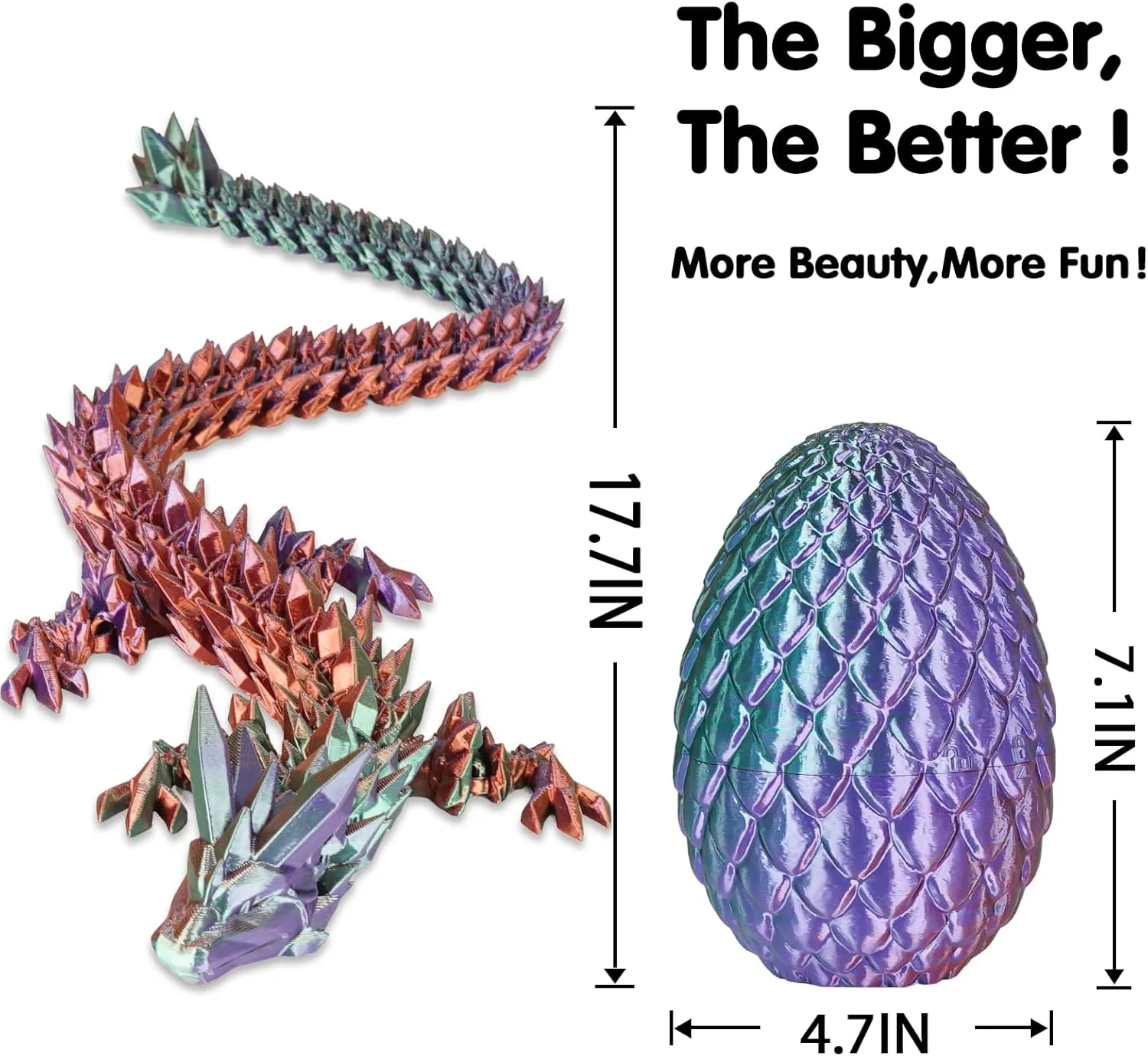 Large Dragon Eggs with Dragon Inside, 3D Printed Surprise Funny Gifts for Kids, Articulated Dragon Fidget Toys for Adults, Executive Desk Toys Office Room Décor (Gradient Blue-Green-Brown)