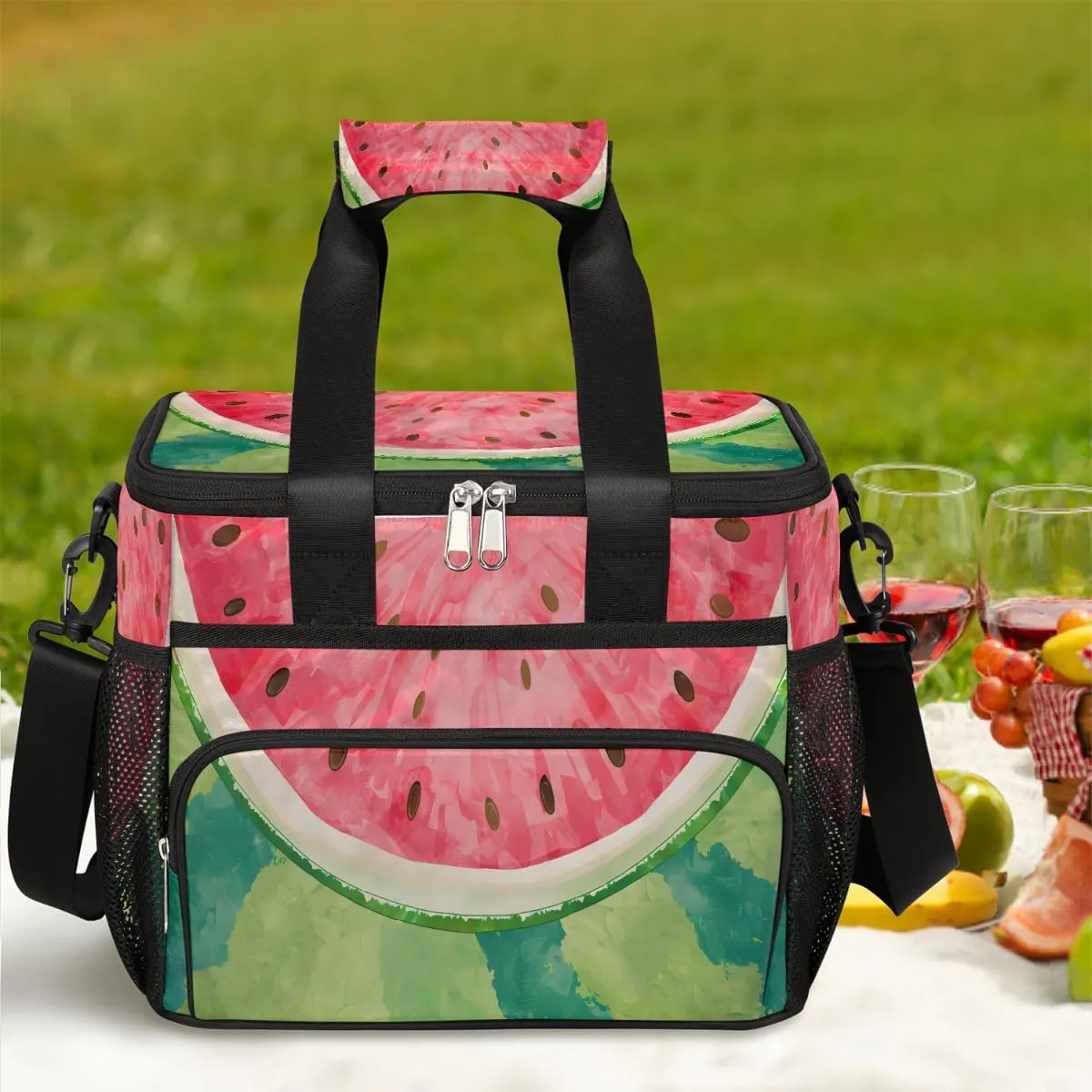 Large Lunch Bag for Women Men Summer Refreshing Watermelon Insulated Cooler Lunch Bags Reusable Leakproof Lunch Tote Bag with Adjustable Shoulder Strap Lunch Box for Picnic Camping Beach Travel