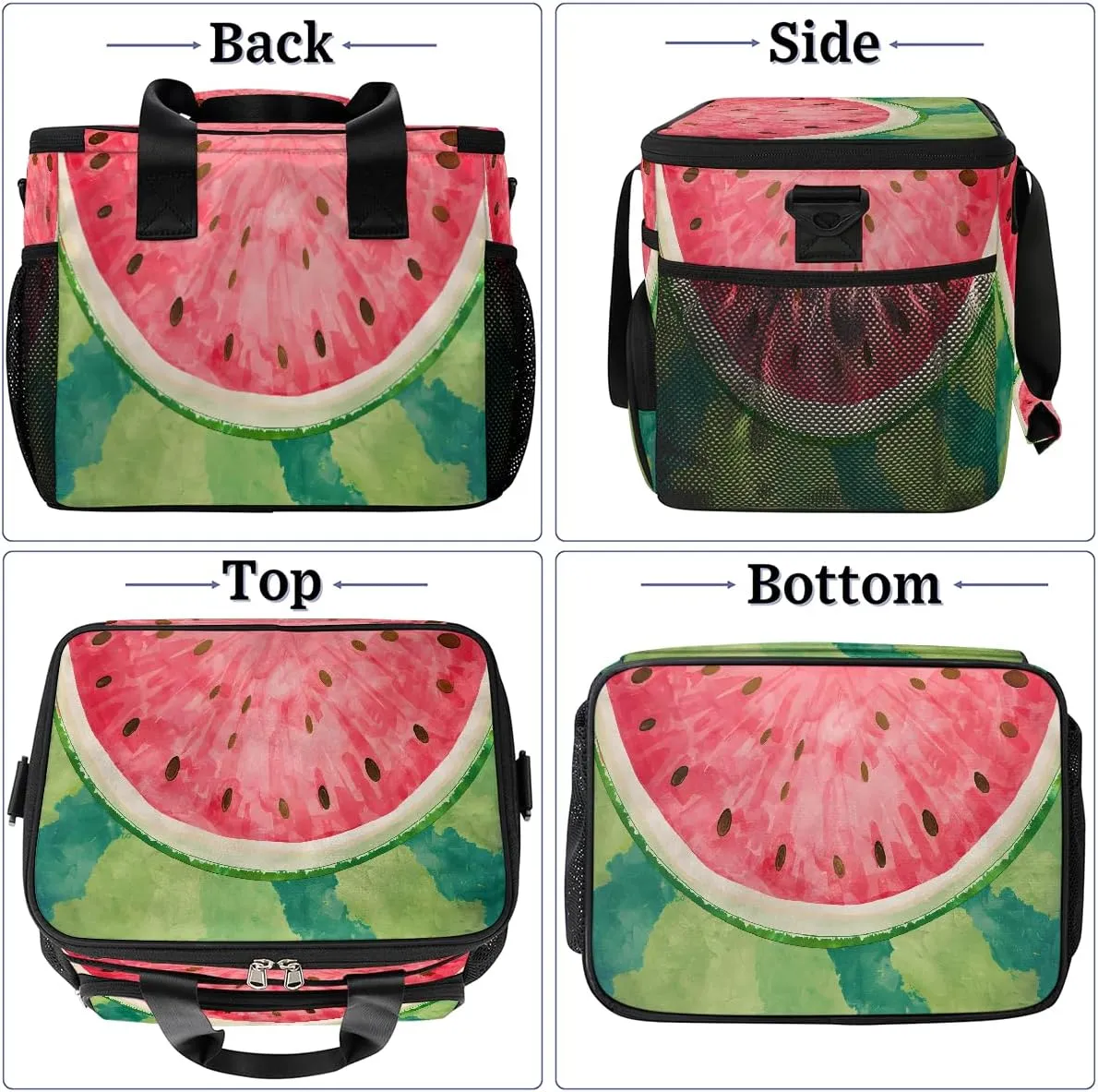 Large Lunch Bag for Women Men Summer Refreshing Watermelon Insulated Cooler Lunch Bags Reusable Leakproof Lunch Tote Bag with Adjustable Shoulder Strap Lunch Box for Picnic Camping Beach Travel