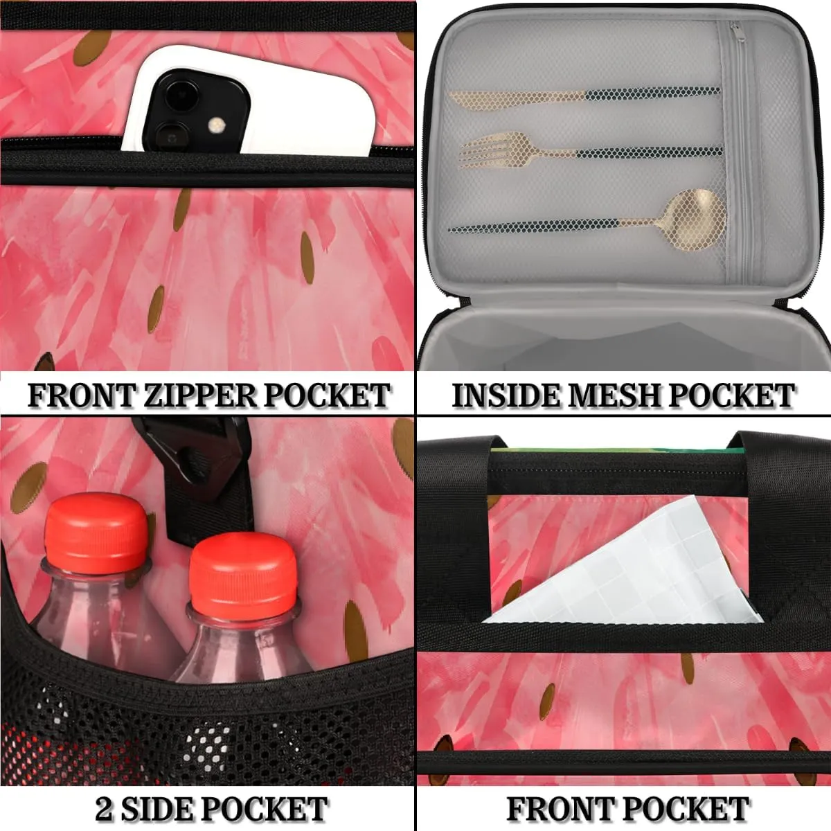 Large Lunch Bag for Women Men Summer Refreshing Watermelon Insulated Cooler Lunch Bags Reusable Leakproof Lunch Tote Bag with Adjustable Shoulder Strap Lunch Box for Picnic Camping Beach Travel