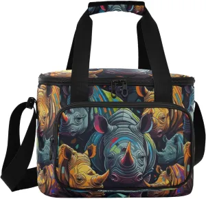 Large Lunch Bag Rhinocero Cartoon Colorful Animal Insulated Cooler Box For Women Men Picnic Camping Beach Handbag 24-Can (18L)