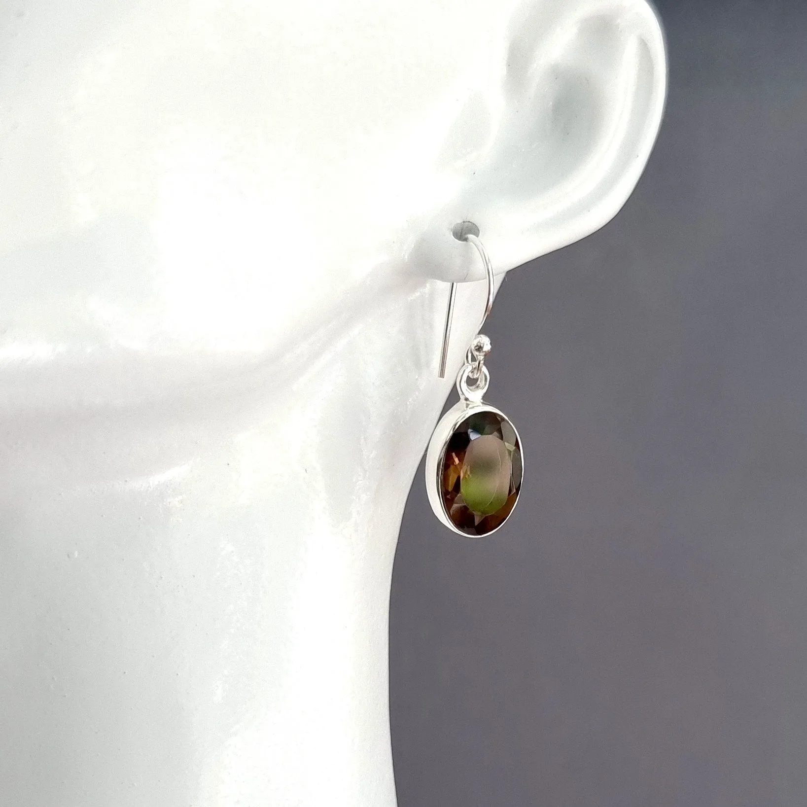 Large Oval Smoky Quartz 925 Sterling Silver Earrings, 14mm x 10mm, E2SQ