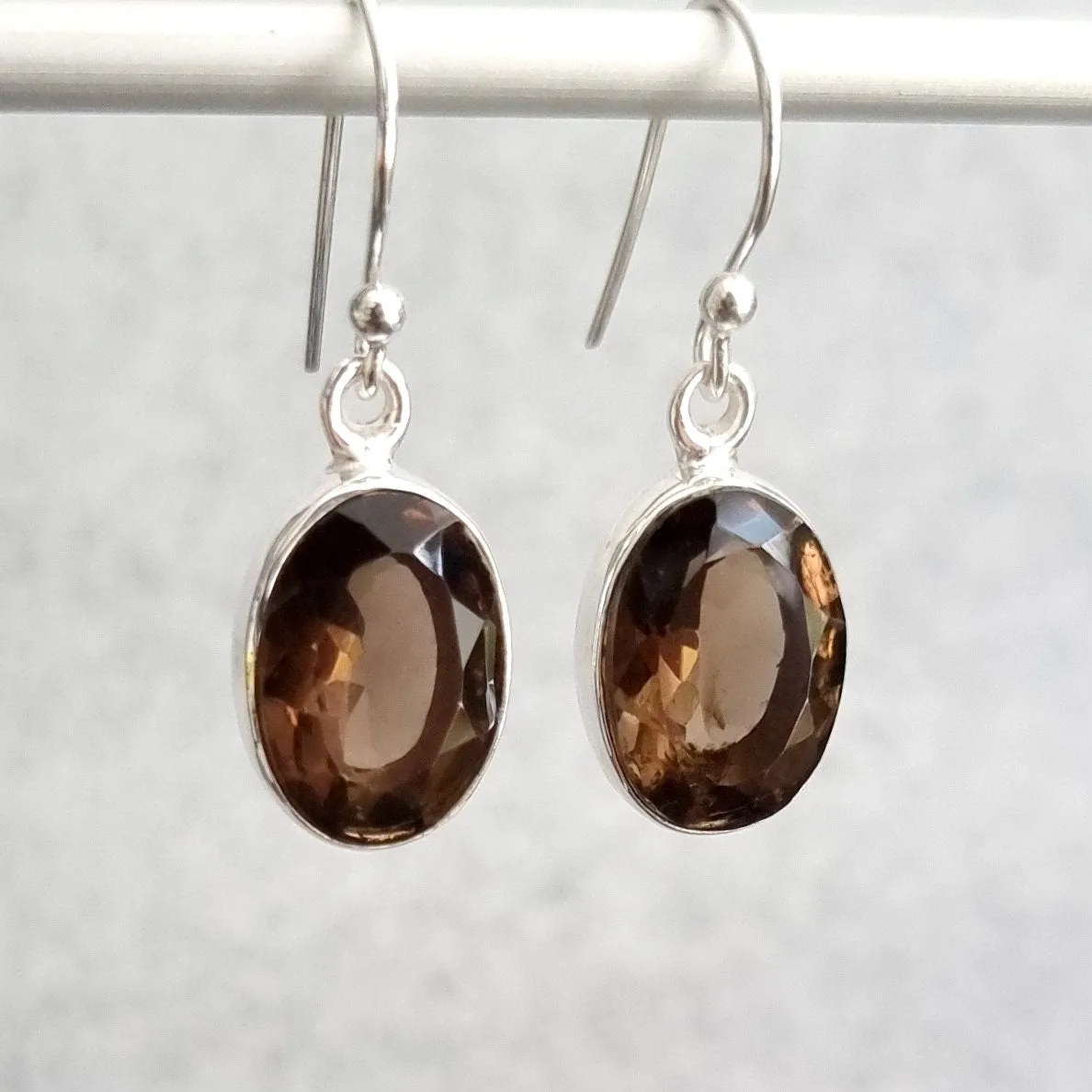 Large Oval Smoky Quartz 925 Sterling Silver Earrings, 14mm x 10mm, E2SQ