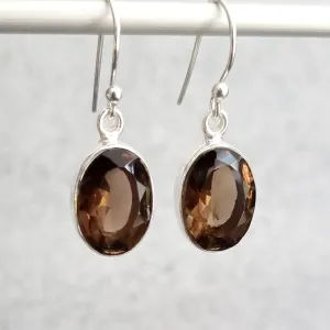 Large Oval Smoky Quartz 925 Sterling Silver Earrings, 14mm x 10mm, E2SQ