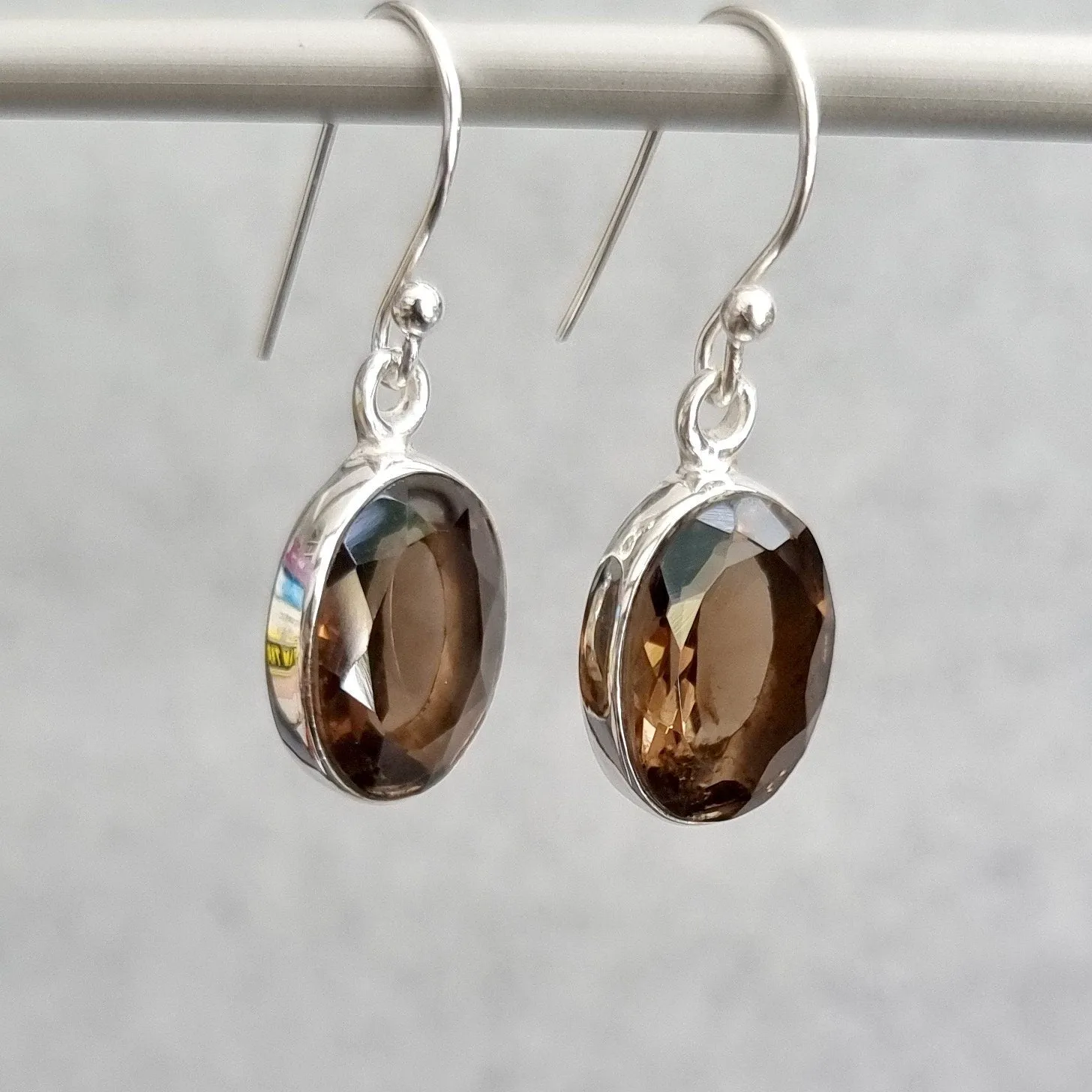 Large Oval Smoky Quartz 925 Sterling Silver Earrings, 14mm x 10mm, E2SQ