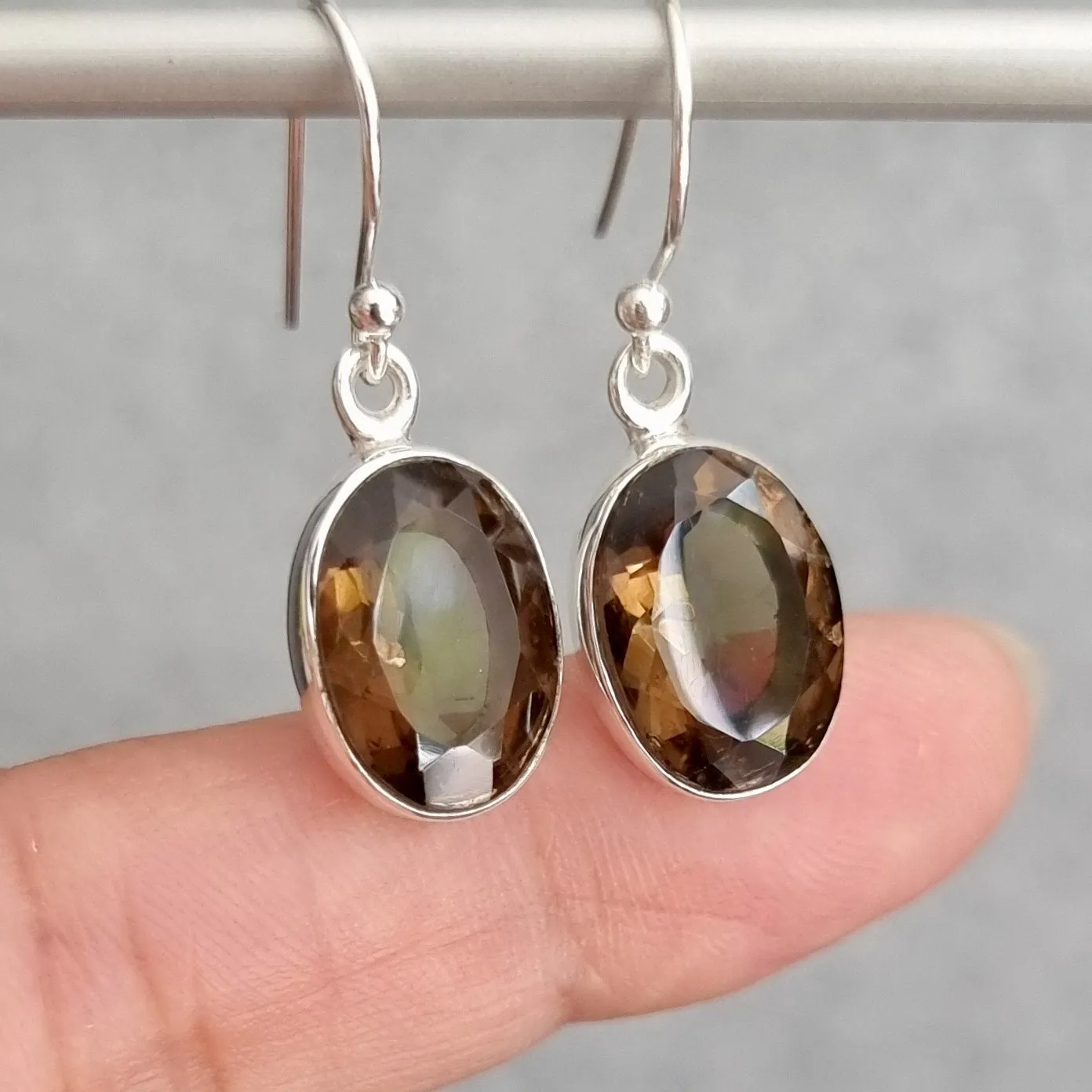 Large Oval Smoky Quartz 925 Sterling Silver Earrings, 14mm x 10mm, E2SQ