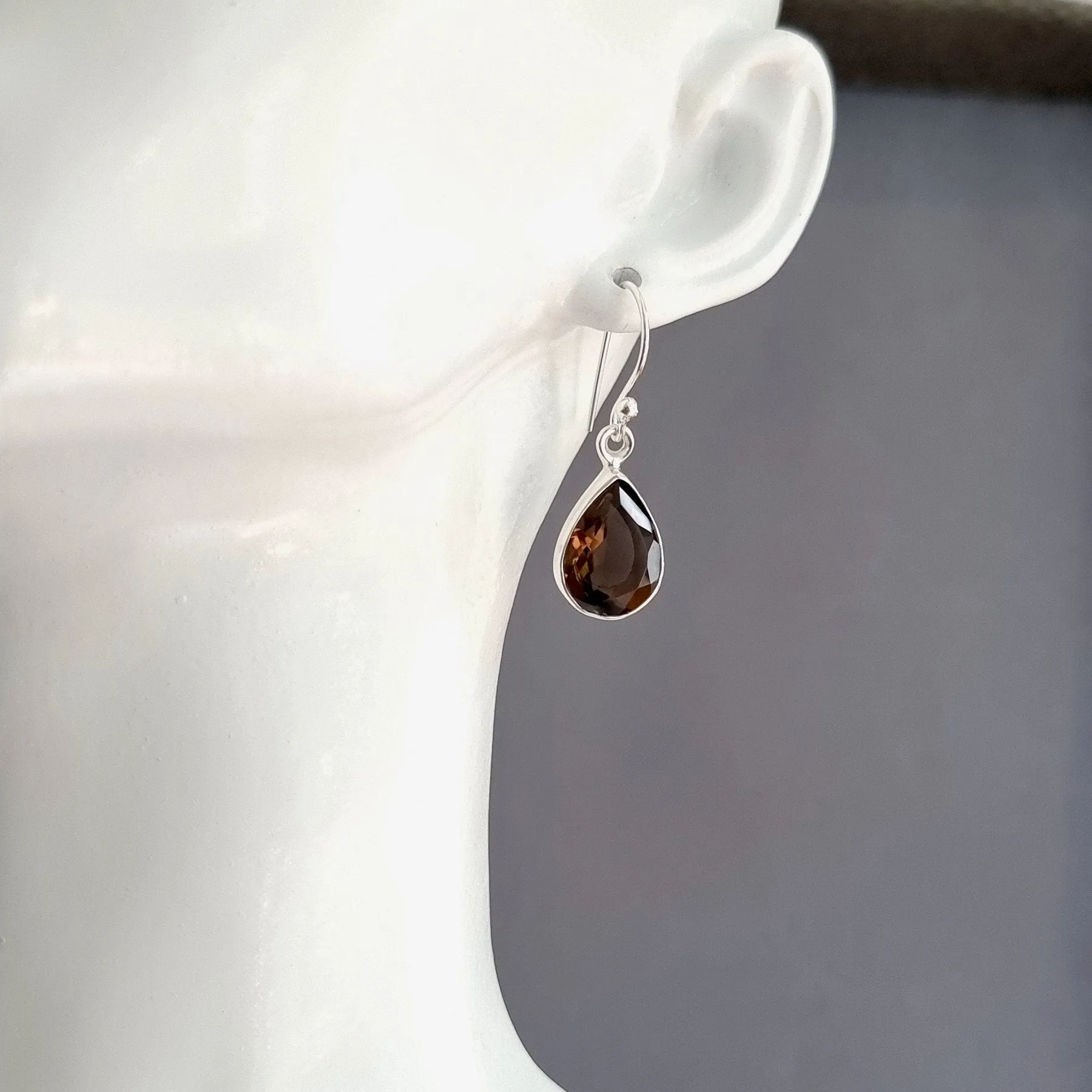 Large Teardrop Smoky Quartz Sterling Silver Earrings, 14mm x 10mm, E11SQ