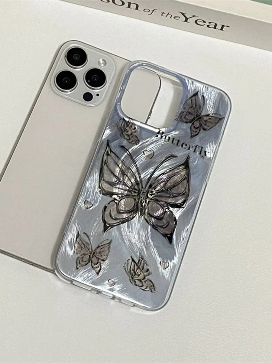 Laser Aurora Butterfly Straight Edge Frosted Phone Case