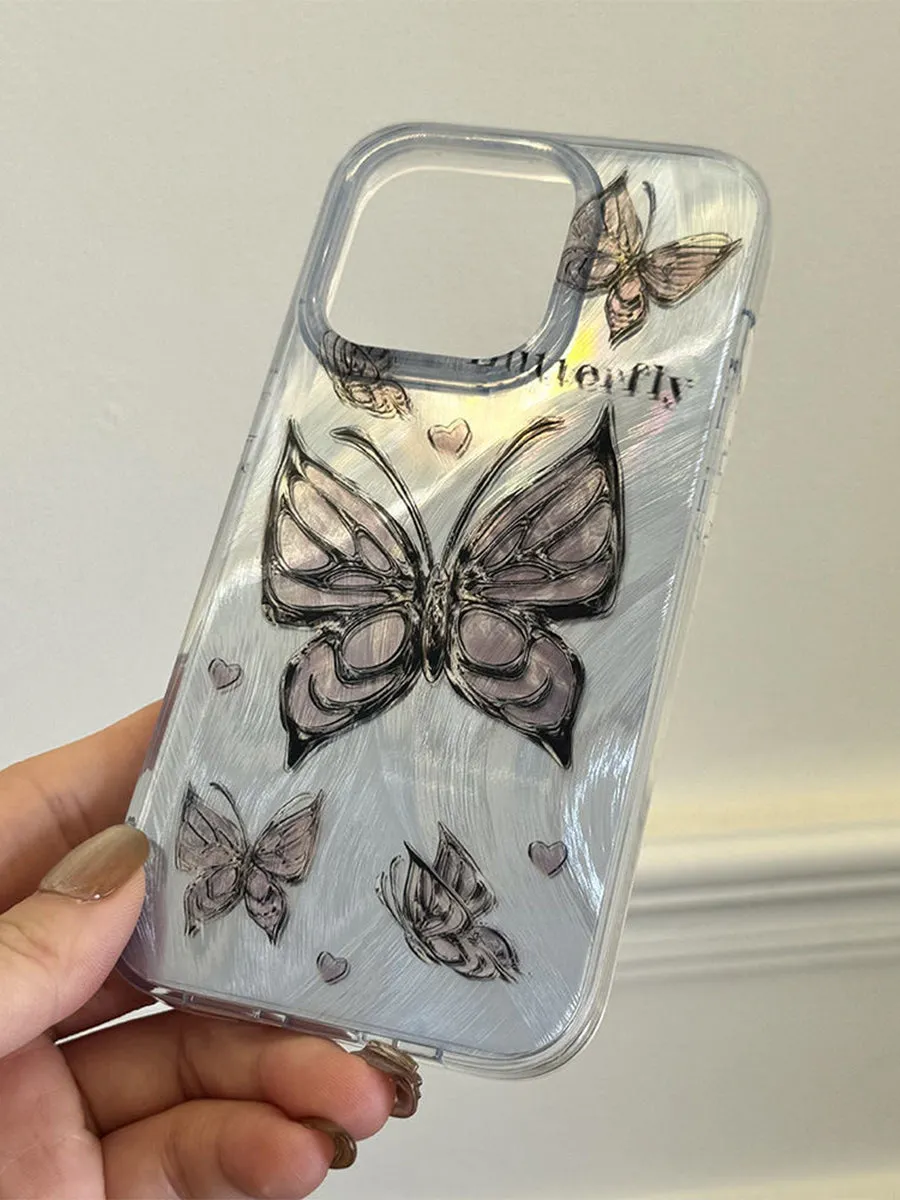 Laser Aurora Butterfly Straight Edge Frosted Phone Case
