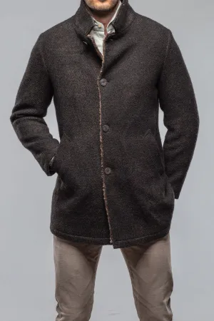 Lazard Long Knit Coat In Charcoal Brown