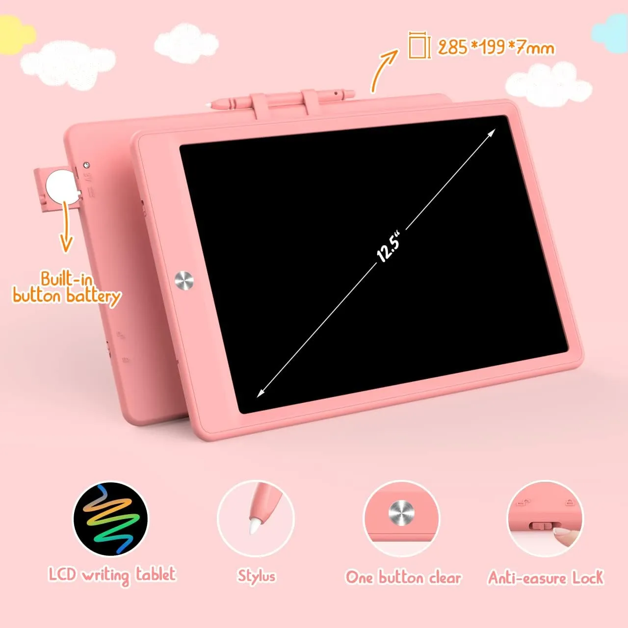 LCD Writing Tablet Doodle Board,12.5 inch Colorful Drawing Pad,Electronic Drawing Tablet, Drawing Pads,Travel Gifts for Kids Ages 3 4 5 6 7 8 Year Old Girls Boys (Pink)