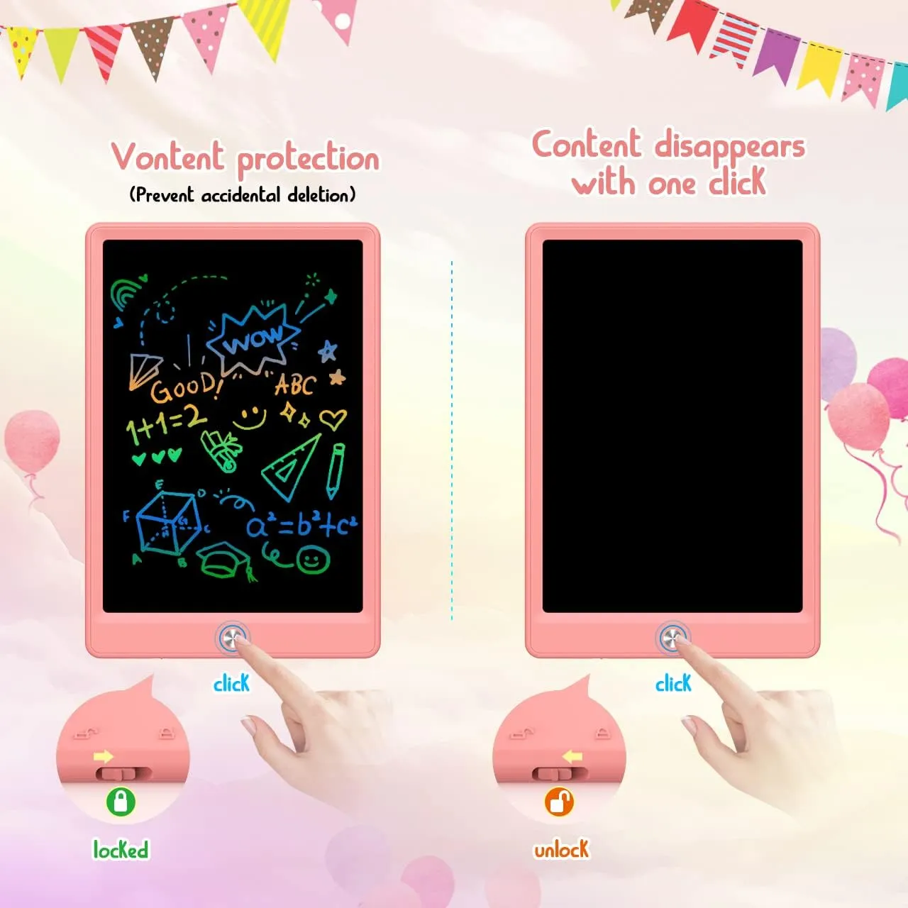 LCD Writing Tablet Doodle Board,12.5 inch Colorful Drawing Pad,Electronic Drawing Tablet, Drawing Pads,Travel Gifts for Kids Ages 3 4 5 6 7 8 Year Old Girls Boys (Pink)