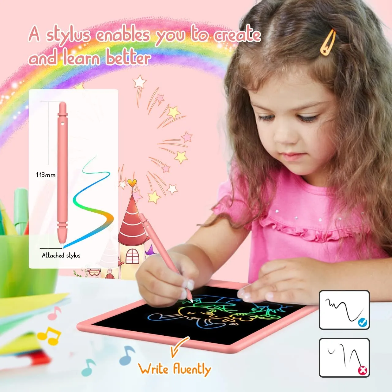 LCD Writing Tablet Doodle Board,12.5 inch Colorful Drawing Pad,Electronic Drawing Tablet, Drawing Pads,Travel Gifts for Kids Ages 3 4 5 6 7 8 Year Old Girls Boys (Pink)