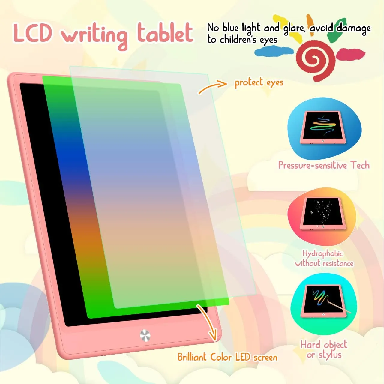 LCD Writing Tablet Doodle Board,12.5 inch Colorful Drawing Pad,Electronic Drawing Tablet, Drawing Pads,Travel Gifts for Kids Ages 3 4 5 6 7 8 Year Old Girls Boys (Pink)