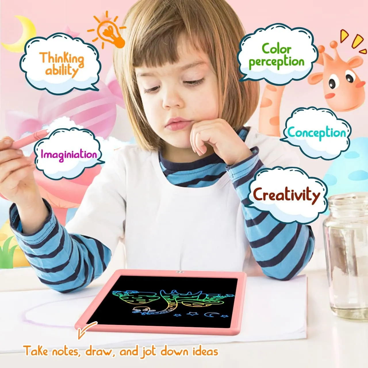LCD Writing Tablet Doodle Board,12.5 inch Colorful Drawing Pad,Electronic Drawing Tablet, Drawing Pads,Travel Gifts for Kids Ages 3 4 5 6 7 8 Year Old Girls Boys (Pink)