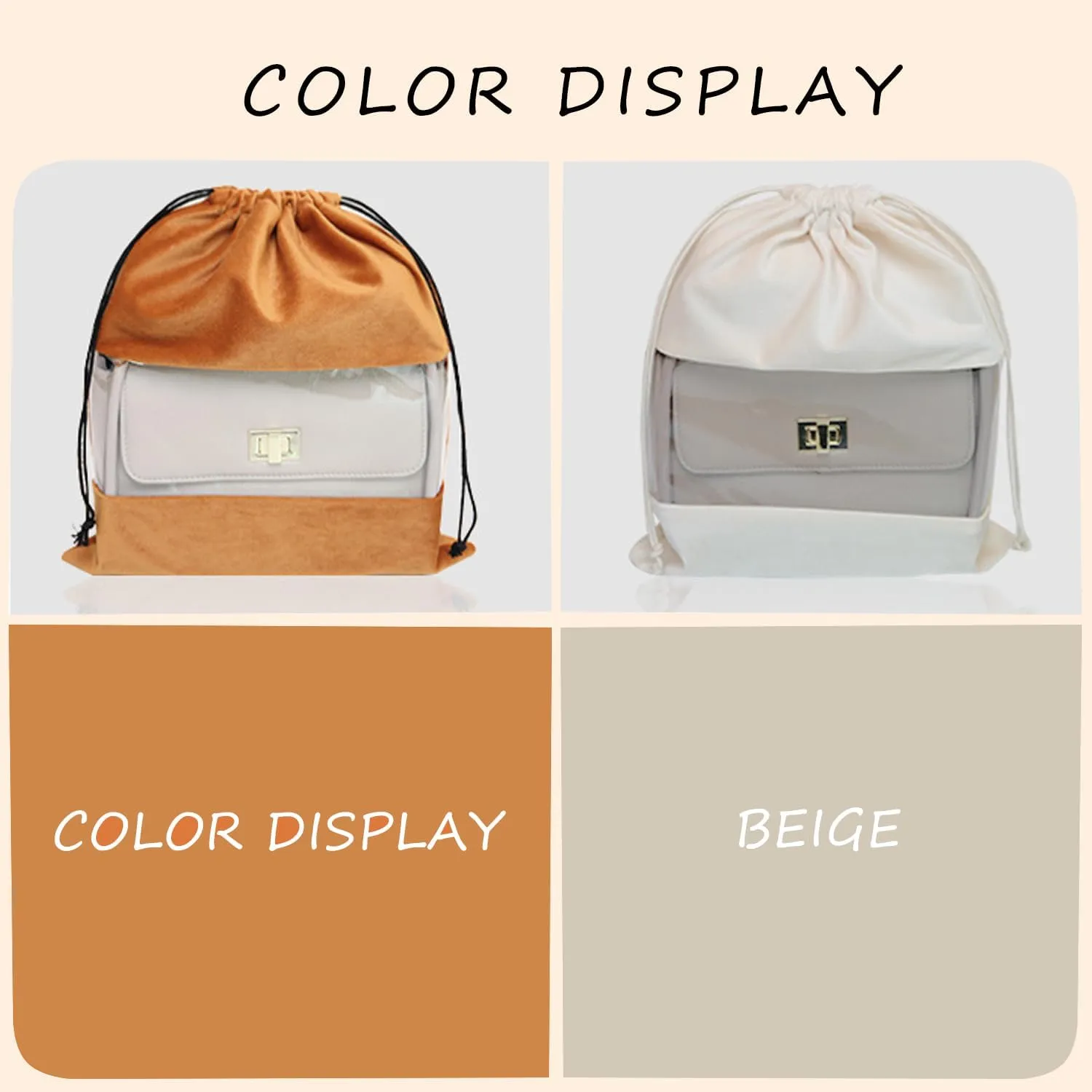 Lckaey handbags Dust Bags for Purse and shoes-grade suede velvet Clear tote bag dust Storage Bags 3 Pack Y100camel-L