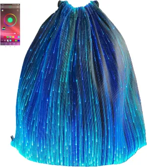 LED Drawstring Backpack for Women Men - Fiber Optic Fabric Lights Up Festival Bags Halloween Christmas Outdoor Rave Accessories Length 15 Inch (Black)