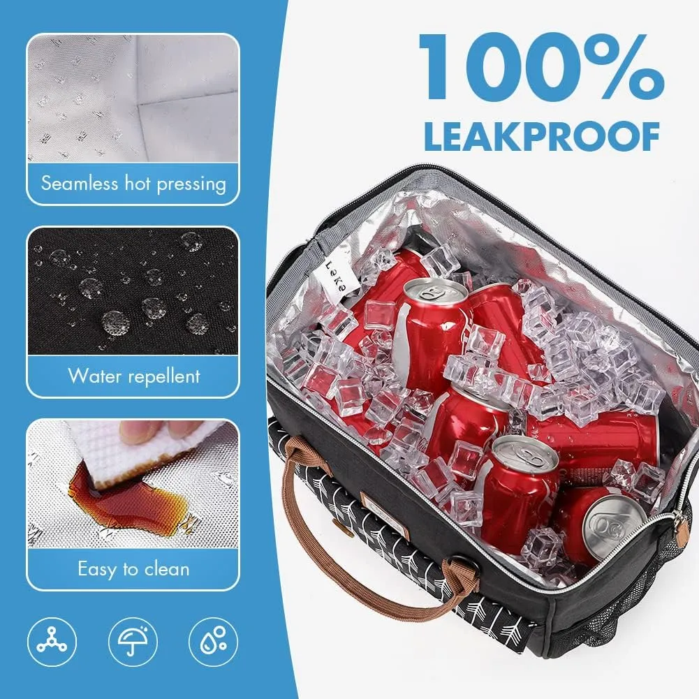 Lekesky Lunch Bags for Women Leakproof Insulated Lunch Box with Adjustable Shoulder Strap Reusable Lunch Cooler Tote Bag for Work, Picnic, Camping, 15L, Black