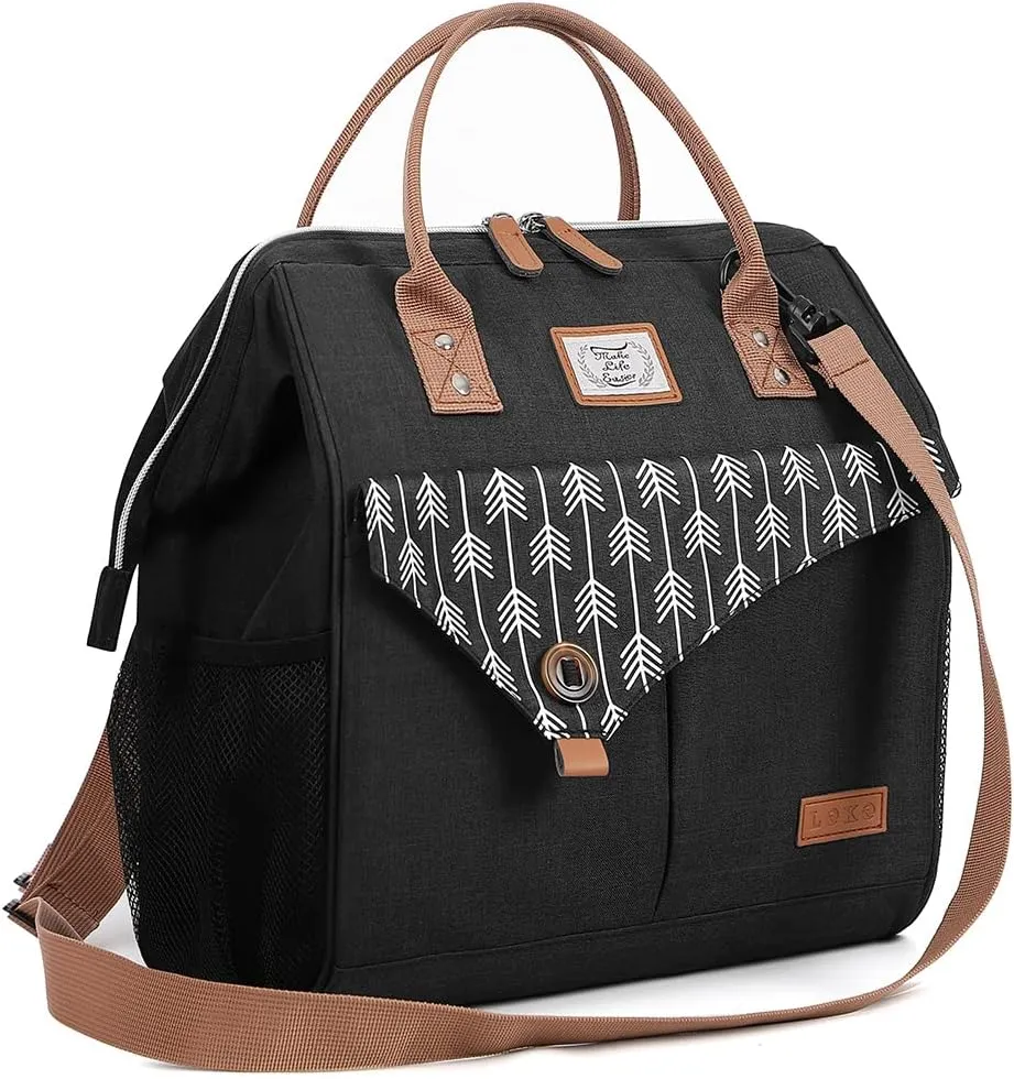 Lekesky Lunch Bags for Women Leakproof Insulated Lunch Box with Adjustable Shoulder Strap Reusable Lunch Cooler Tote Bag for Work, Picnic, Camping, 15L, Black