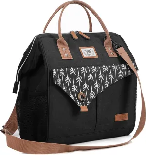 Lekesky Lunch Bags for Women Leakproof Insulated Lunch Box with Adjustable Shoulder Strap Reusable Lunch Cooler Tote Bag for Work, Picnic, Camping, 15L, Black